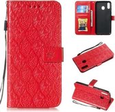 Geperst afdrukken Rotan bloemenpatroon Horizontale flip PU lederen tas voor Galaxy M20, met houder en kaartsleuven en portemonnee en fotolijst (rood)