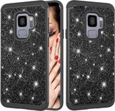 Glitter poeder contrast huid schokbestendig siliconen + pc beschermhoes voor Galaxy S9 (zwart)