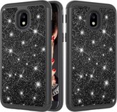 Glitter poeder contrast huid schokbestendig siliconen + pc beschermhoes voor Galaxy J7 (2018) (zwart)