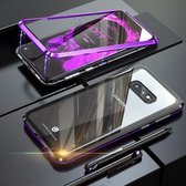 Ultraslanke dubbele zijden magnetische adsorptie Hoekig frame Gehard glazen magneet Flip Case voor Galaxy S10e, schermvingerafdruk ontgrendelen wordt niet ondersteund (zwart paars)