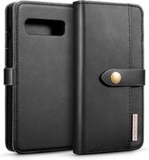 DG.MING Afneembare horizontale magnetische flip-hoes van lamsleer voor Galaxy S10, met houder en kaartsleuven en portemonnee (zwart)
