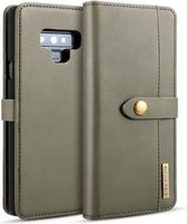 DG.MING Afneembare horizontale magnetische flip-hoes van lamsleer voor Galaxy Note9, met houder en kaartsleuven en portemonnee (groen)