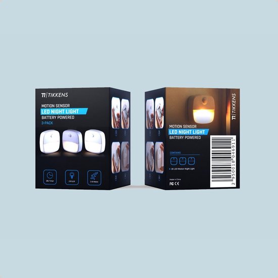 TIKKENS® Nachtlampje met Bewegingssensor - 3 Stuks - LED Kastverlichting en Trapverlichting met Sensor - Draadloos op Batterij