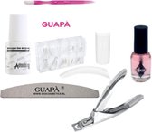 GUAPÀ - Kunstnagel Set voor het zetten van Nagelverlenging - 100 stuks Tips French Manicure Wit + 5 ml nagellijm + Tipknipper + Nagelvijl en Nagelriem Olie - Acrylnagels - Tips - N