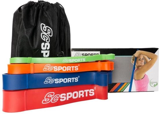 ScSPORTS® Weerstandsbanden - Set van 4 - Weerstand ca. 6,75 tot 56 kg - 208 cm - Resistance bands - Fitness elastiek