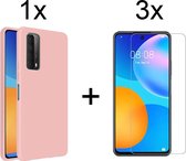 Huawei P Smart 2021 hoesje roze siliconen case hoes cover hoesjes - 3x Huawei P Smart 2021 screenprotector