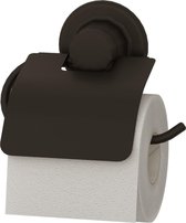 Tekno-Tel DM238 - Toiletrolhouder met Klep - Wc Rolhouder Zonder Boren - Wc Rolhouder Zwart - Toiletrolhouder Zwart - Toiletrolhouder Zonder Boren - Toiletrolhouder RVS -  Wc Rolhouder Zelfle