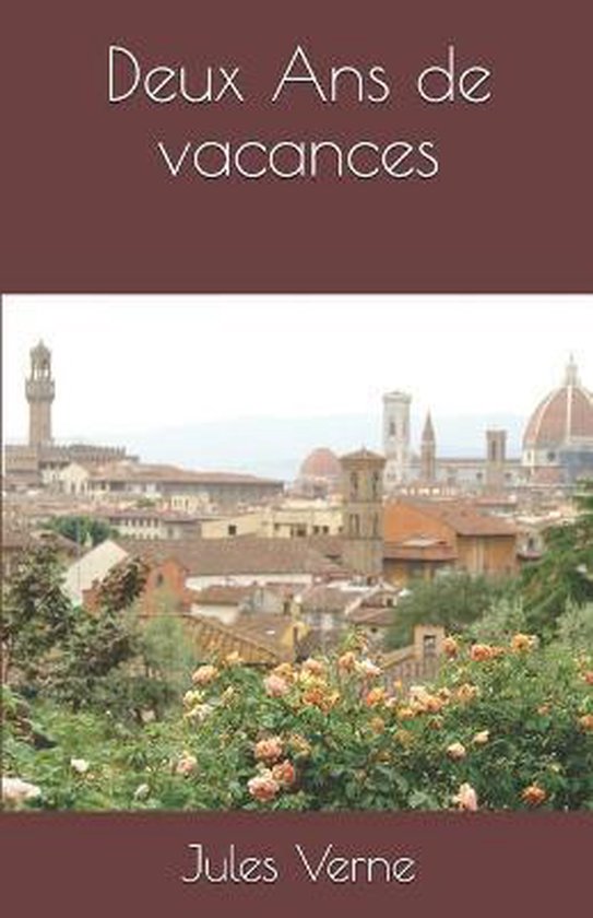 Boekhoes met de titel 'Deux Ans de vacances' van Jules Verne, met een afbeelding van de skyline van Florence.