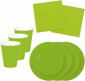 Tafel dekken feestartikelen in kleur lichtgroen -16x bordjes/16x drink bekers/20x servetten van papier - Gedekte tafel feestartikelen