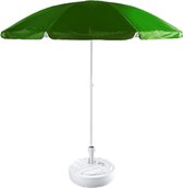 Groen lichtgewicht strand/tuin basic parasol van nylon 200 cm + vulbare parasolvoet wit van plastic