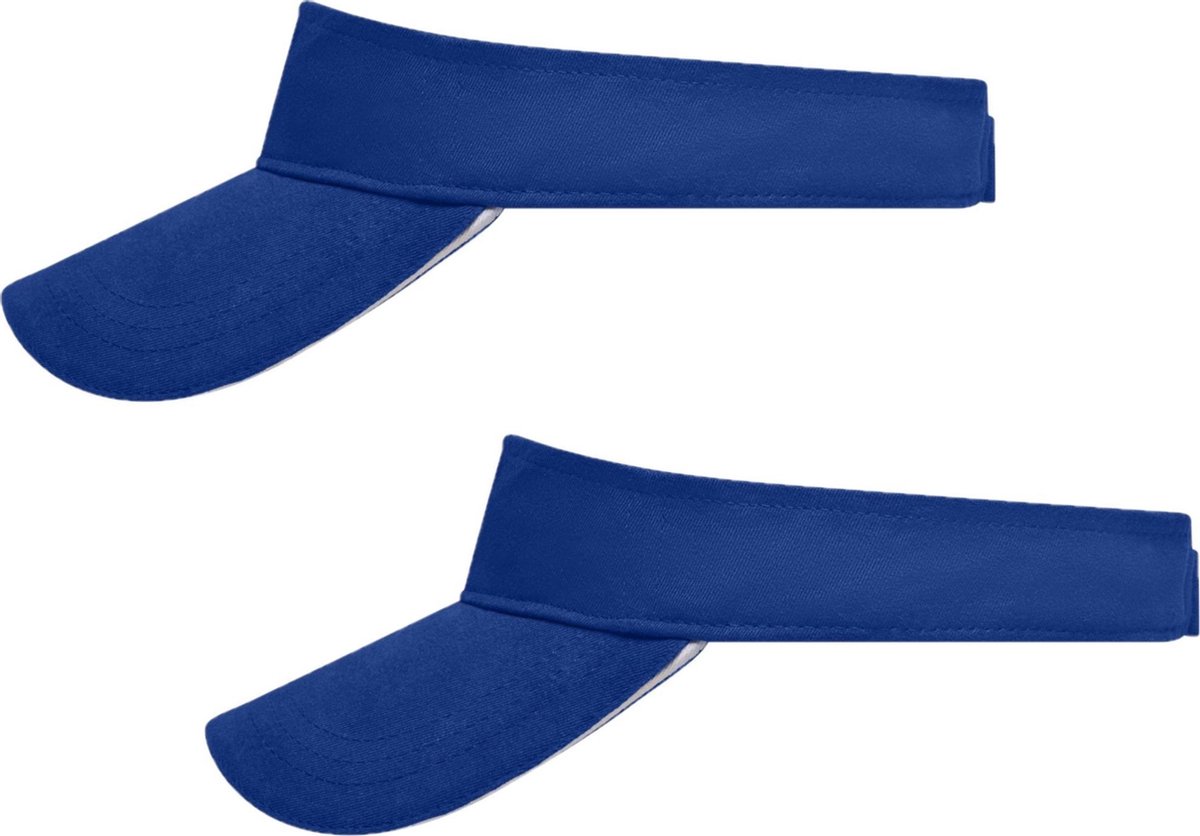 Set van 2x stuks zonneklep kobalt blauw/wit uni kleuren 47 cm - zonnehoedjes voor volwassenen kobalt/wit