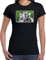 Dieren shirt met maki apen foto - zwart - voor dames - natuur / ringstaart maki cadeau t-shirt / kleding 2XL