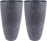 Granit vaas zwart 50cm hoog | Set van twee hoge zwarte granieten terrazzo vazen | grote bloempot plantenbak