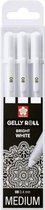 Gelpennen - Wit - Bright White - Glitter Effect - 0,8mm - 3 stuks - Sakura Gelly Roll