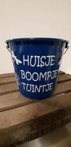 Emmer - Tekst -- 5 liter - Huisje Boompje Tuintje - Blauw - Kado - Gift