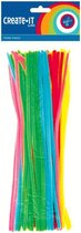 Hobbyset chenilledraden / chenille stoffen binddraad in felle neon kleuren (fluor), zakje met 50 stuks