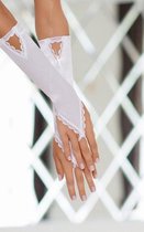 SoftLine spannende satijnen handschoenen met kanten afwerking en glimmende sieraden – wit One size