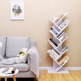 Boekenkast- 8 niveaus, boomvorm- staande plank- 50x25x141.5- CD-rek van hout voor woonkamer- kantoor, wit -Boekenkast - Boekenrek - Boekenplank