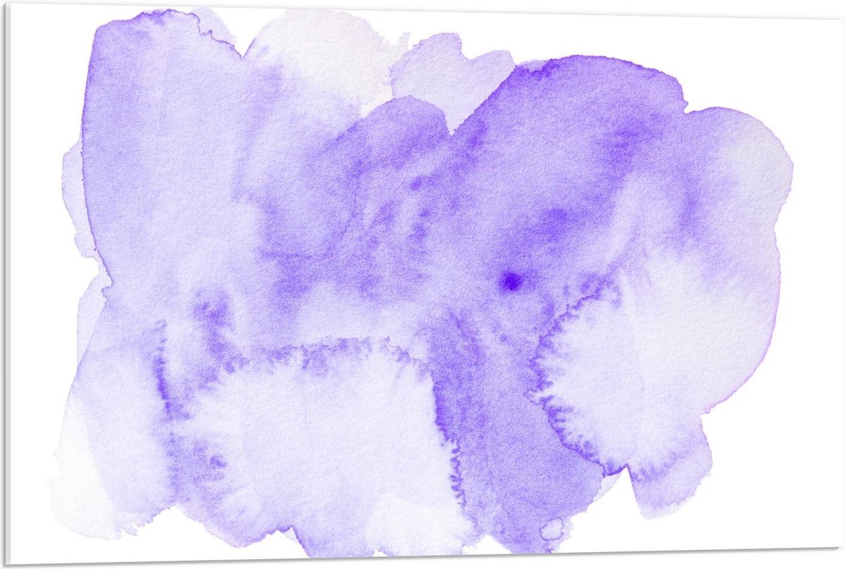 Acrylglas - Paarse Waterverf Vlek - 90x60cm Foto op Acrylglas (Met Ophangsysteem)
