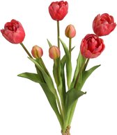 Viv! Home Luxuries - Tulpen boeket - 7 stuks - kunststof bloem - donkerroze - 44cm -Topkwaliteit