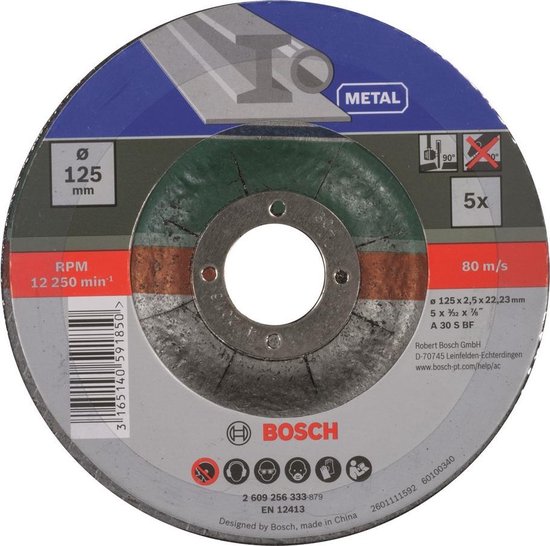 Bosch slijpschijven set - Voor metaal - 125 x 2,5 mm - gebogen - 5 stuks |  bol.com