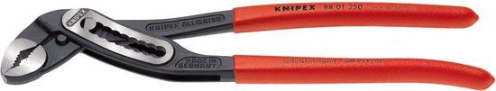 Gepolijste Knipex Alligator waterpomptang 250mm met rode handvatten.