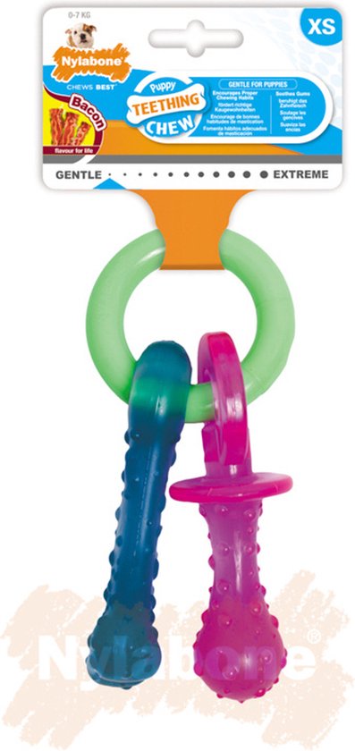 Sucette de dentition Nylabone Puppy Flexible - Jouets pour chiens - Lard 215x100x38 mm 108 g Rose Bleu Vert Jusqu'à 11kg Petit