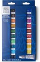 Een blauwe kartonnen doos van Winsor & Newton met 20 tubes aquarelverf.
