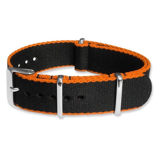 Seatbelt NATO Horlogeband Deluxe Nylon Strap Zwart Oranje 22mm