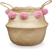 Camcam belly basket White 30x38 zeegras mand met pompoms