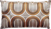 Kuro Living - Sierkussen naturel borduur - inclusief binnenkussen - 60 x 35 cm - bruin / zand - '70s motief