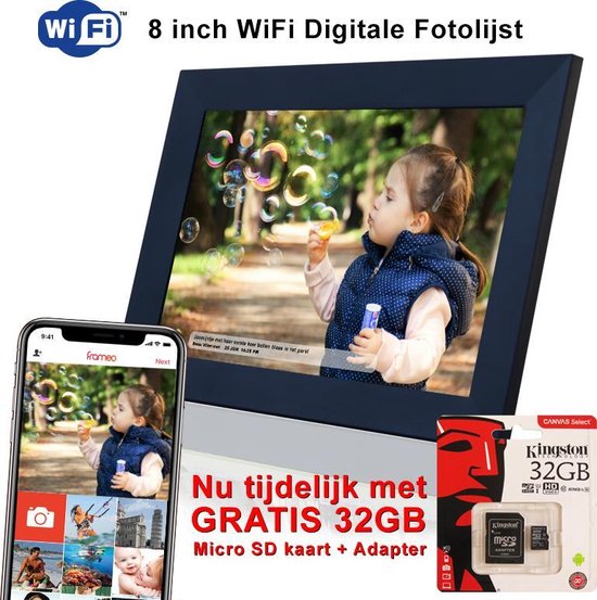 Innovu Felia Digitale Fotolijst met WiFi, 8 inch, * Gratis 32GB SD Kaart + Gratis USB adapter kabel *, Touchscreen, Frameo App,Zwart,