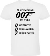Ze noemen me 007 op het werk Heren t-shirt | James Bond | werk | werken | motivatie | grappig | cadeau | Wit