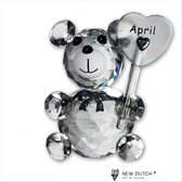 Kristallen beer met geboortesteen Diamand maand april, kraamkado, Crystal Bear , verjaardags kado