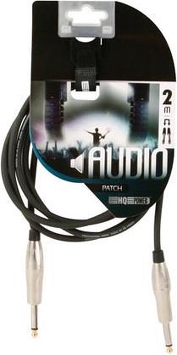 HQ-Power Patchkabel, 2 x jack 6.35 mm mannelijk, mono, 2 m, perfect voor geluidsoverdracht