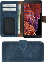 Samsung Galaxy Xcover 5 hoesje - Bookcase - Samsung Xcover 5 Wallet Book Case Echt Leer Denim Blauw Cover