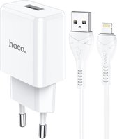 HOCO N9 Especial - Compacte USB Oplader - EU Plug - Universele 10W Lader + USB naar Lightning Kabel - Voor Apple iPhone - Wit