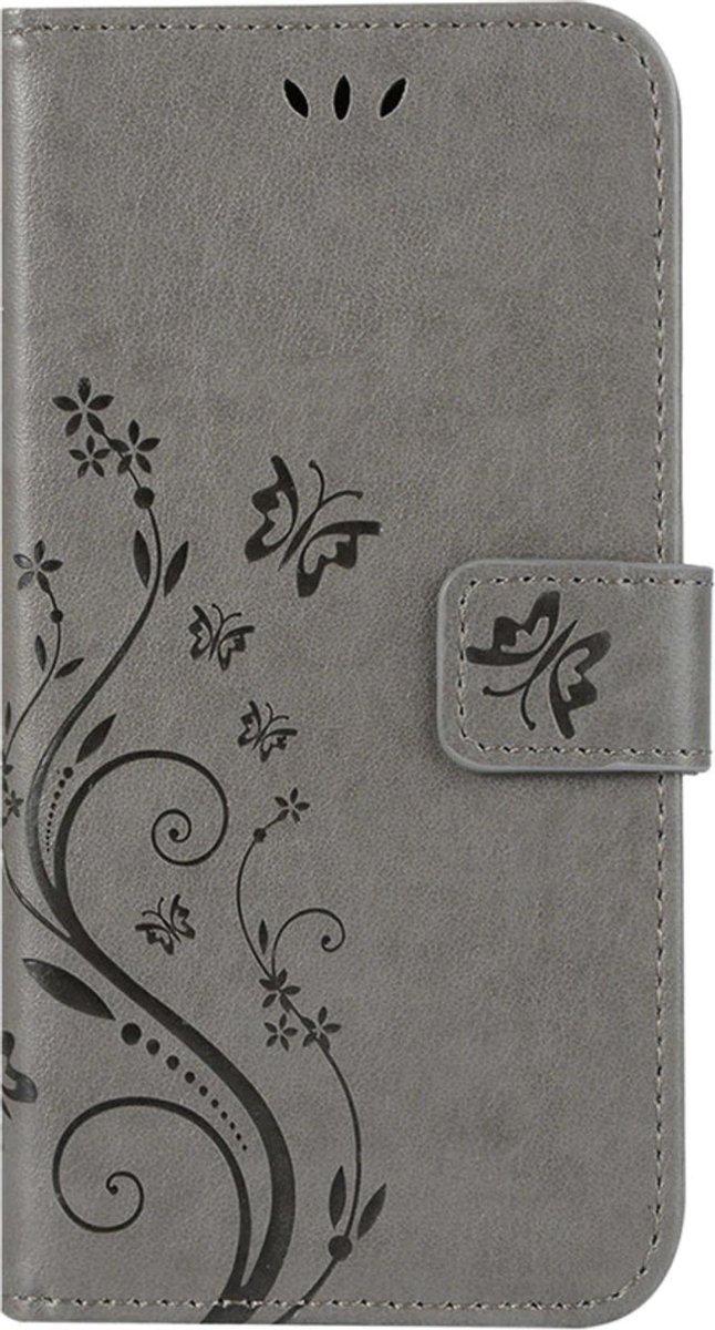 Geschikt voor Samsung Galaxy S9 Bookcase - Grijs - Bloemen - Portemonnee Hoesje