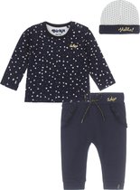 Dirkje Bio Basic SET(3delig) Navy broek en Shirt met hartjes en mutsje - Maat 56