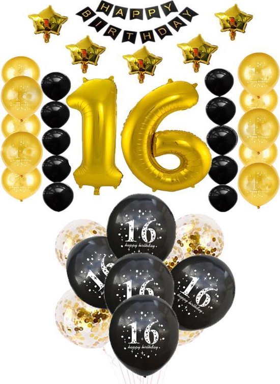 16 jaar verjaardag feest pakket Versiering Ballonnen voor feest 16 jaar.  Ballonnen... | bol.com