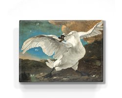 Laqueprint-De bedreigde zwaan - Jan Asselijn - 26 X 19,5cm - Niet van echt te onderscheiden schilderijtje op hout - Mooier dan een print op canvas - Laqueprint.