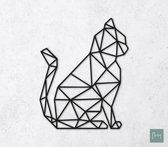 Laserfabrique Wanddecoratie - Geometrische Kat / Poes - Medium - Zwart - Geometrische dieren en vormen - Houten dieren - Muurdecoratie - Line art - Wall art