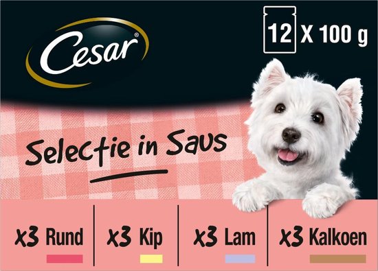Cesar Selectie in Gelei Maaltijdzakjes Honden Natvoer - Vlees en Groenten in Saus - 48 x 100 gram
