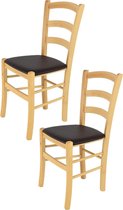 Tommychairs Venice - Eetkamerstoelen - Set van 2 - Naturel & Moka - Stof & Hout