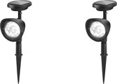 LED Priklamp met Zonne-energie - Set 2 Stuks - Aigi Wondy - 0.08W - Helder/Koud Wit 6500K - Mat Zwart - Kunststof - BSE