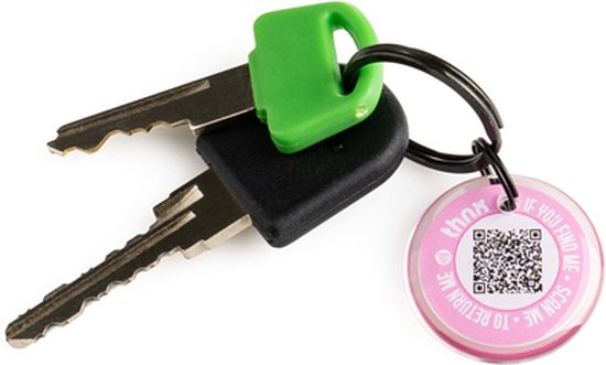 Étiquette THNX - QR code sécurisé - Bagage/Taille de coffre/Porte-clés - Taille S - Rose
