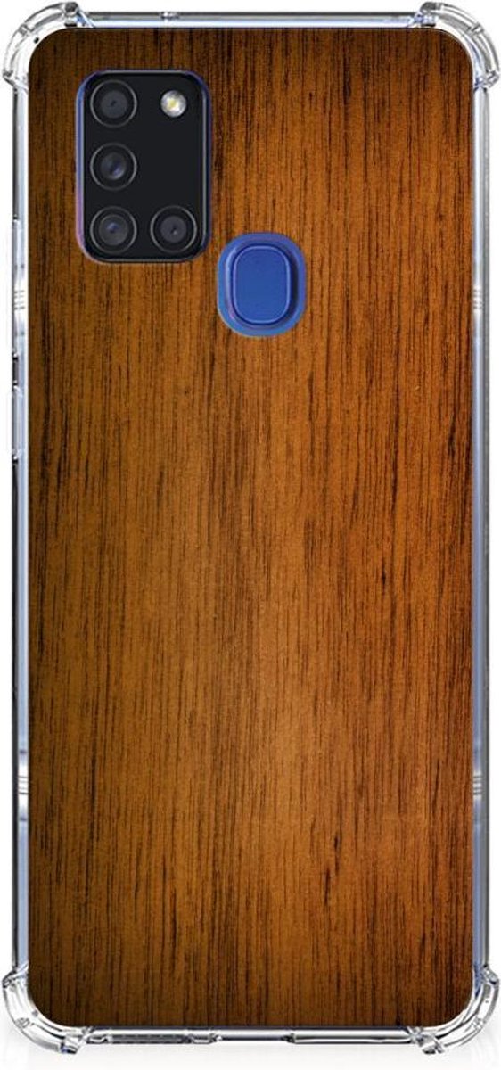 Samsung Galaxy A21s Stevig Telefoonhoesje Donker Hout