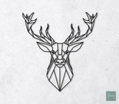 Laserfabrique Wanddecoratie - Geometrische Hert - Medium - Zwart - Geometrische dieren en vormen - Houten dieren - Muurdecoratie - Line art - Wall art