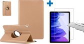 Screenprotector Geschikt voor Samsung Galaxy Tab A7 Hoes - (2020/2022) - 360 graden draaibaar case Goud + screenprotector gehard glas