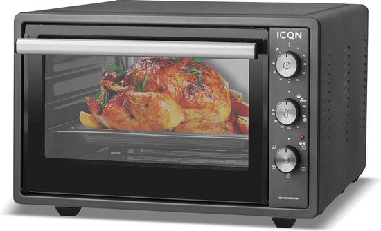 ICQN Vrijstaande Oven - 42L - Convectie Mini Oven - Hetelucht & Grillfunctie - Geëmailleerde Holte - Zwart